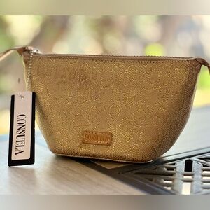 Consuela Leah Large Tool Kit Metallic Gold Cosmetic Bag Travel Organizer NWT